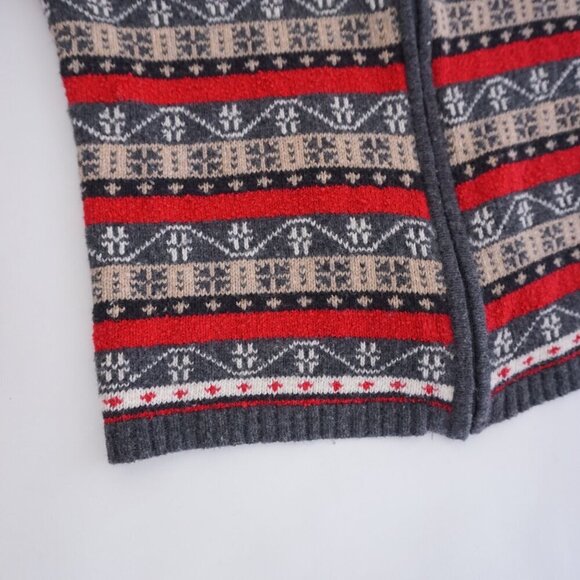 Vintage Liz Claiborne Grey Knit 10% Wool w Red Design Zip Up Cardigan Sweater S - Picture 8 of 10